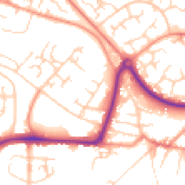 Daytime road noise heatmap for GU21 8YT