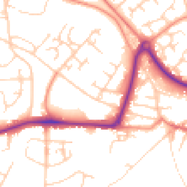Daytime road noise heatmap for GU21 8YW