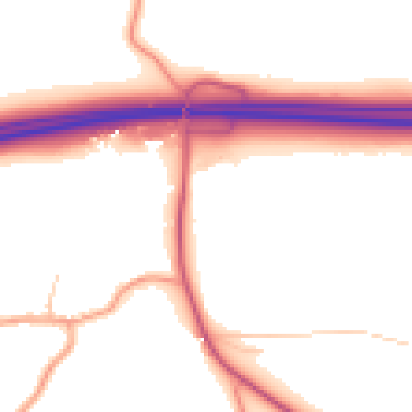 Daytime road noise heatmap for GU3 1AH