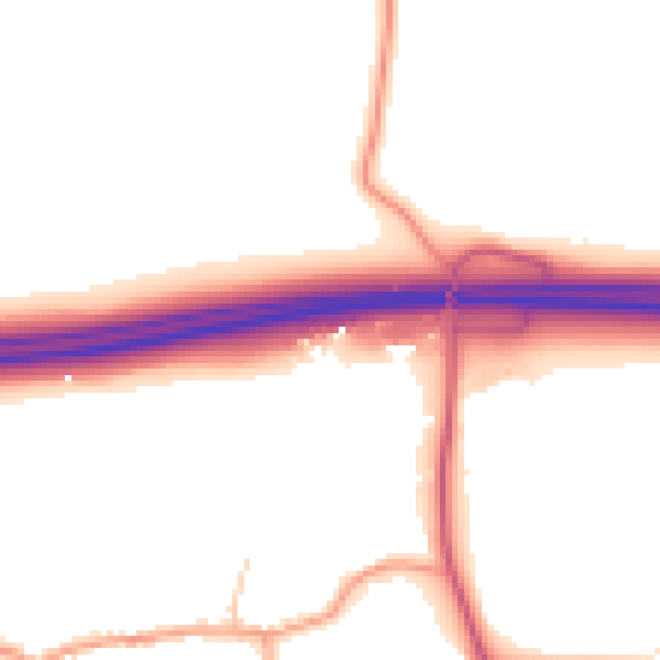 Daytime road noise heatmap for GU3 1AQ