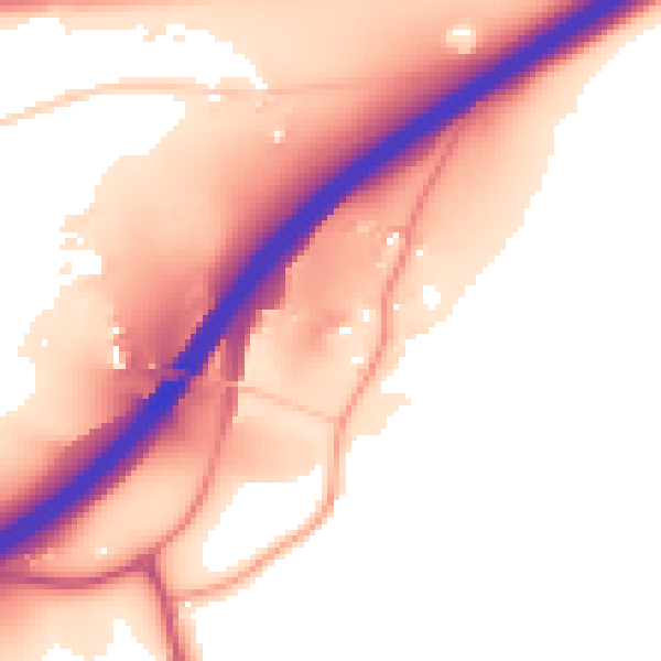 Daytime road noise heatmap for GU3 1DJ
