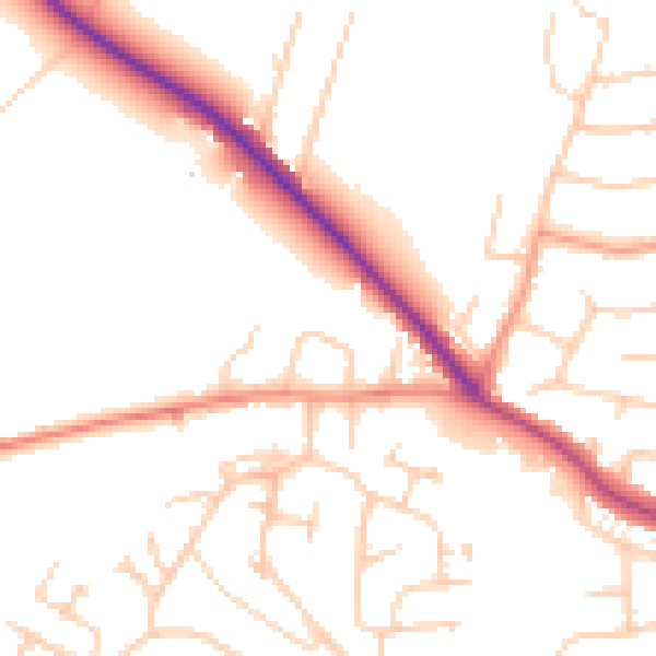 Daytime road noise heatmap for GU3 3AL