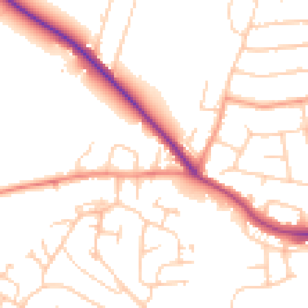 Daytime road noise heatmap for GU3 3AN