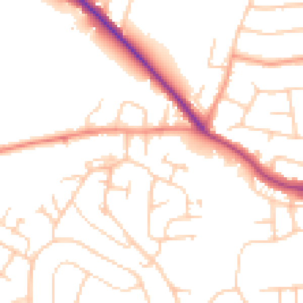 Daytime road noise heatmap for GU3 3AW
