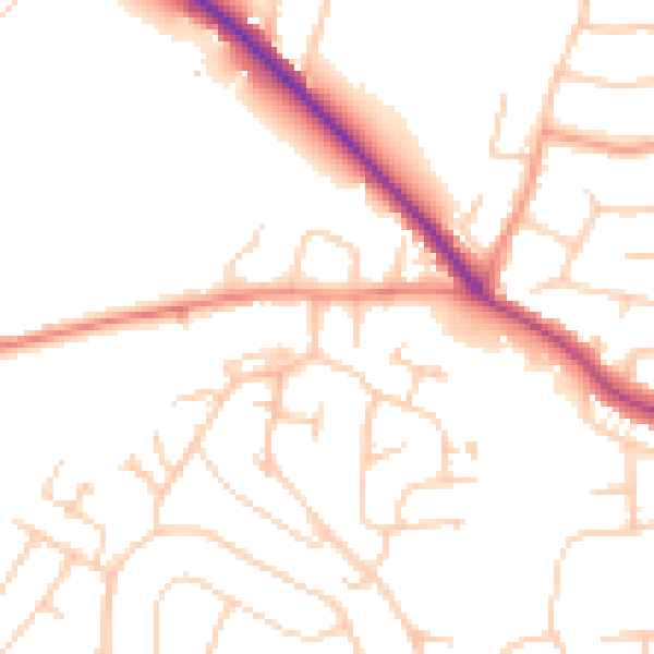 Daytime road noise heatmap for GU3 3AZ
