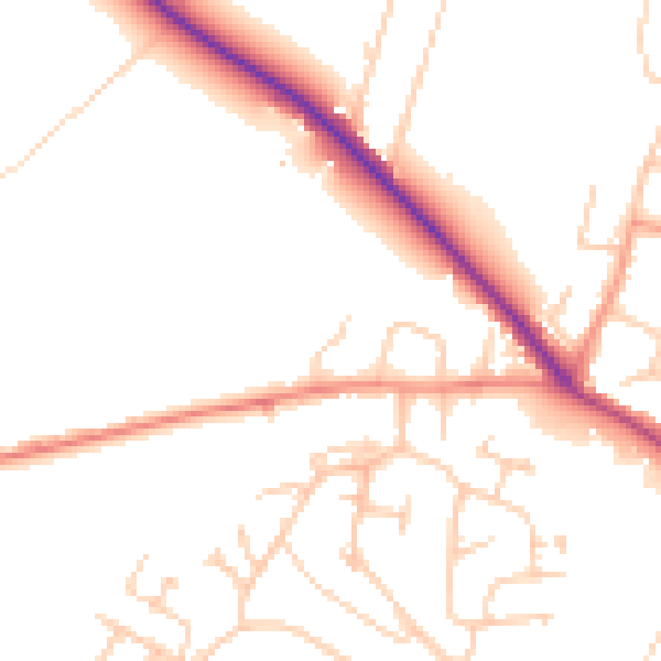 Daytime road noise heatmap for GU3 3BQ