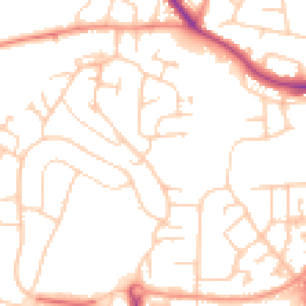 Daytime road noise heatmap for GU3 3BX
