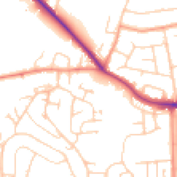 Daytime road noise heatmap for GU3 3BY