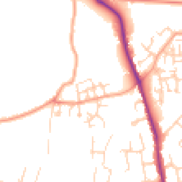 Daytime road noise heatmap for GU3 3EN