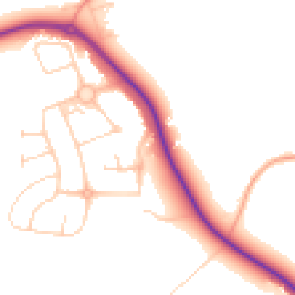 Daytime road noise heatmap for GU3 3JB