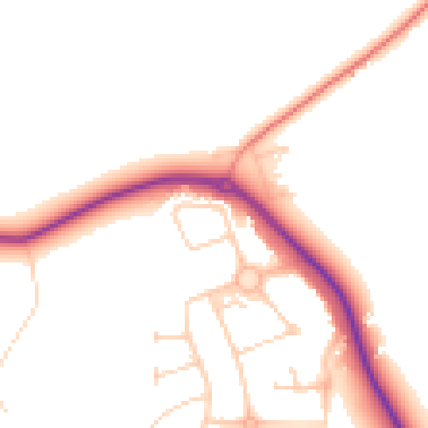 Daytime road noise heatmap for GU3 3LY