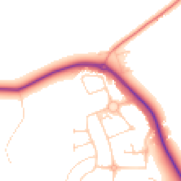 Daytime road noise heatmap for GU3 3LZ