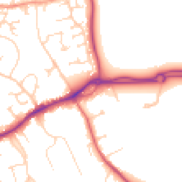 Daytime road noise heatmap for GU4 7AB