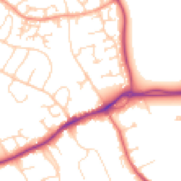 Daytime road noise heatmap for GU4 7AD