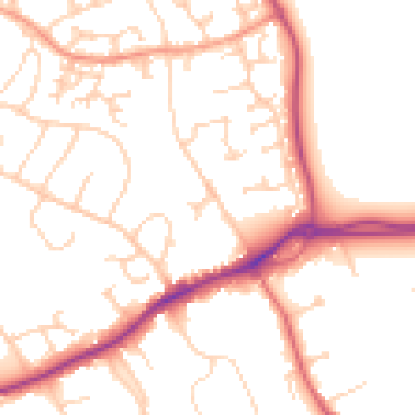 Daytime road noise heatmap for GU4 7AE