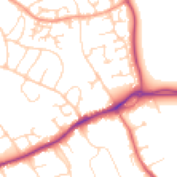 Daytime road noise heatmap for GU4 7AJ