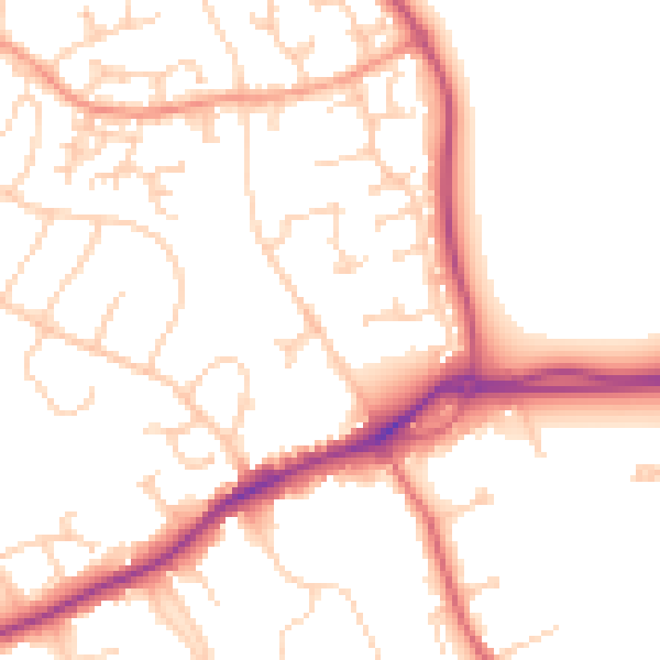 Daytime road noise heatmap for GU4 7AN
