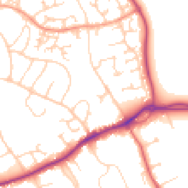Daytime road noise heatmap for GU4 7AQ