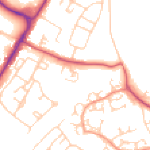 Daytime road noise heatmap for GU4 7BZ