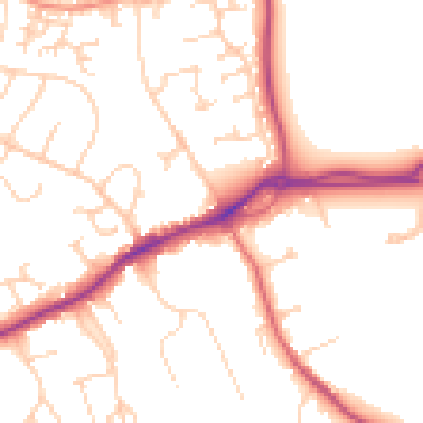 Daytime road noise heatmap for GU4 7DA
