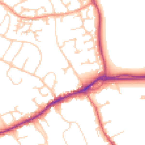 Daytime road noise heatmap for GU4 7DE