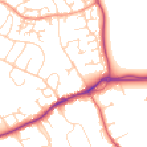 Daytime road noise heatmap for GU4 7DF