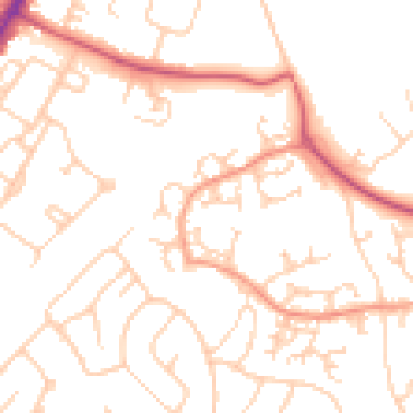 Daytime road noise heatmap for GU4 7DJ