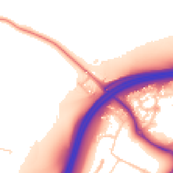 Daytime road noise heatmap for GU4 7ND