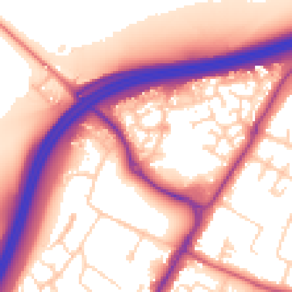 Daytime road noise heatmap for GU4 7NE