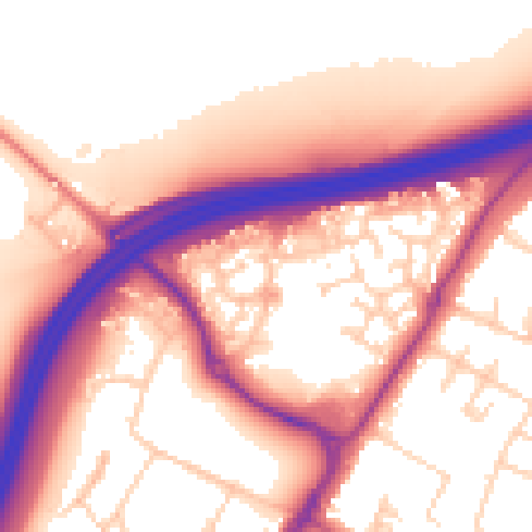 Daytime road noise heatmap for GU4 7NG
