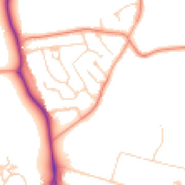 Daytime road noise heatmap for GU4 7NY
