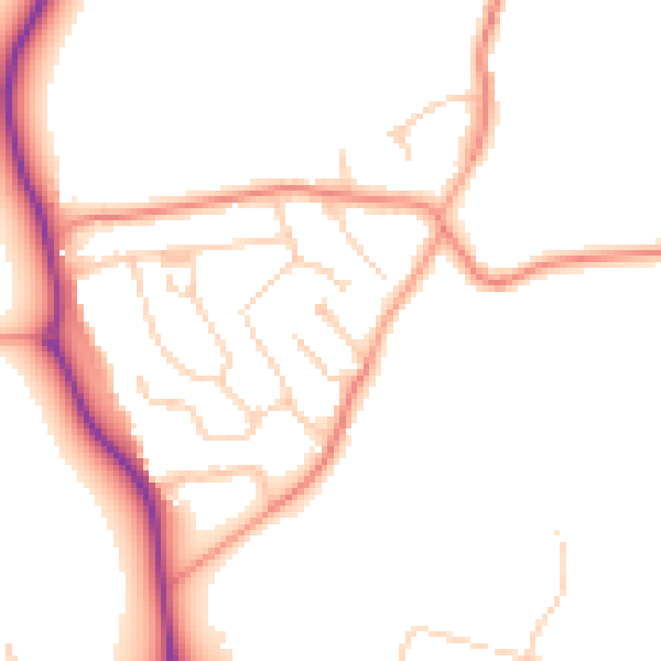 Daytime road noise heatmap for GU4 7PB