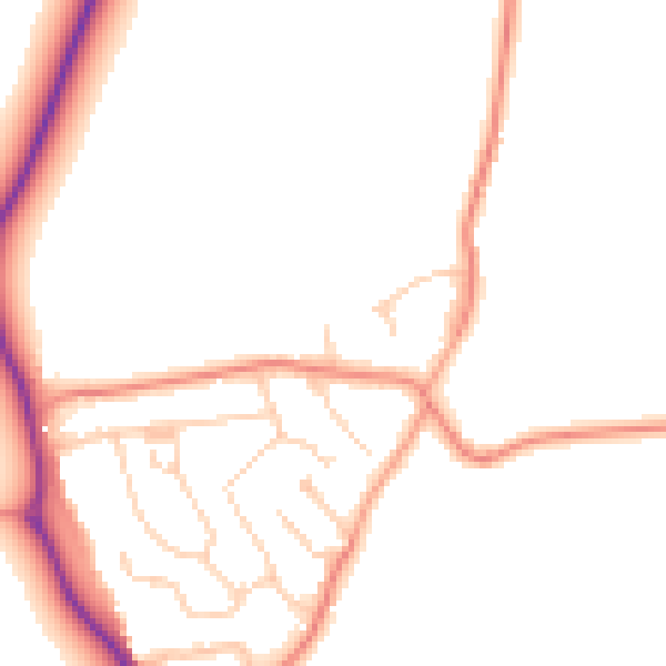 Daytime road noise heatmap for GU4 7PE