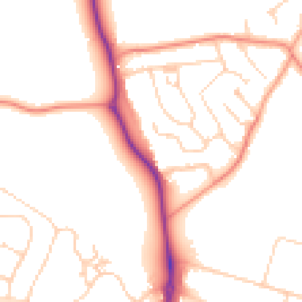 Daytime road noise heatmap for GU4 7PS