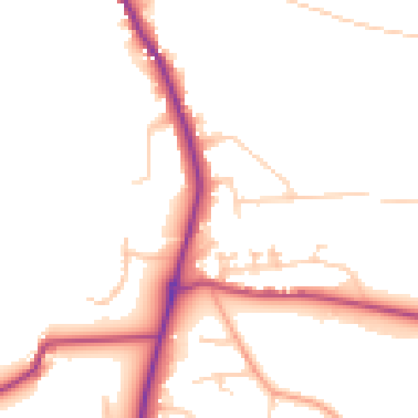 Daytime road noise heatmap for GU4 8BY