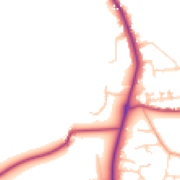 Daytime road noise heatmap for GU4 8DE