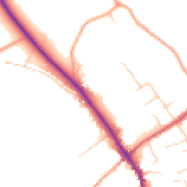 Daytime road noise heatmap for GU5 0AW