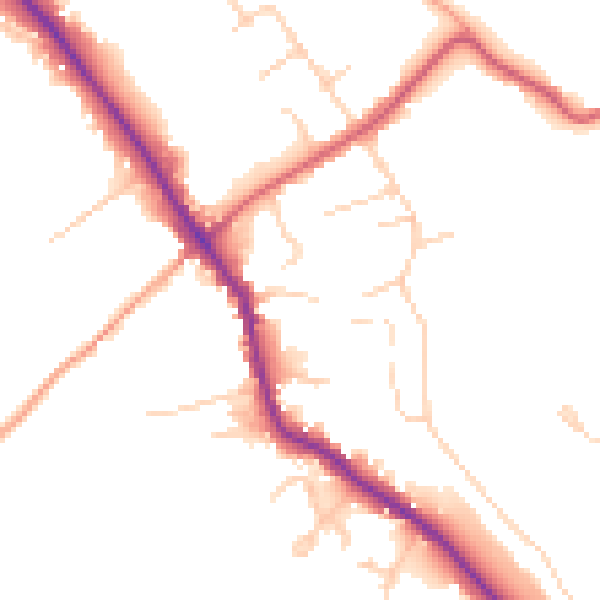 Daytime road noise heatmap for GU5 0BB