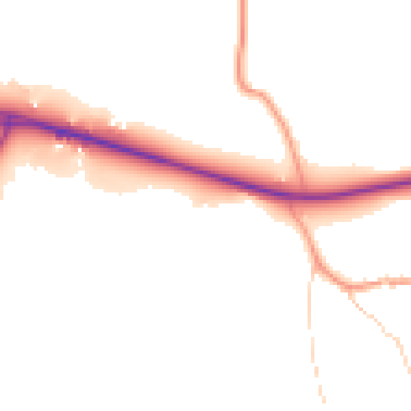 Daytime road noise heatmap for GU5 9JD