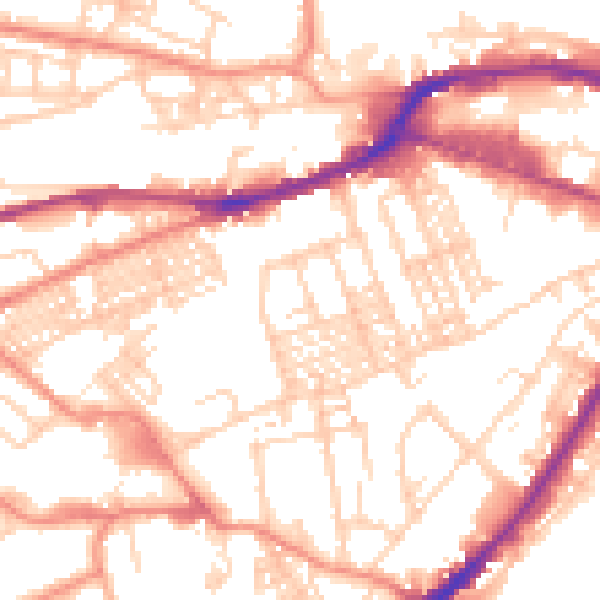 Daytime road noise heatmap for HD1 3JW