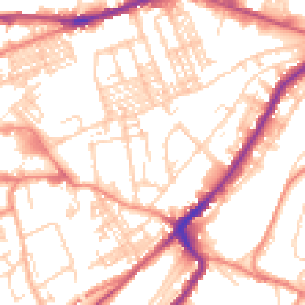 Daytime road noise heatmap for HD1 3SJ