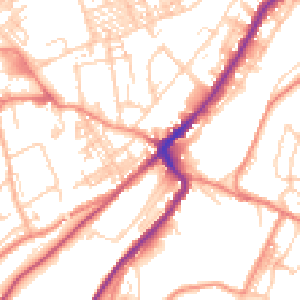 Daytime road noise heatmap for HD1 3TN