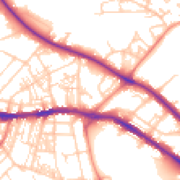 Daytime road noise heatmap for HD1 4NW