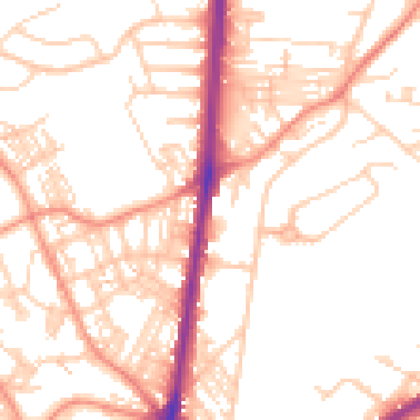 Daytime road noise heatmap for HD1 6LQ