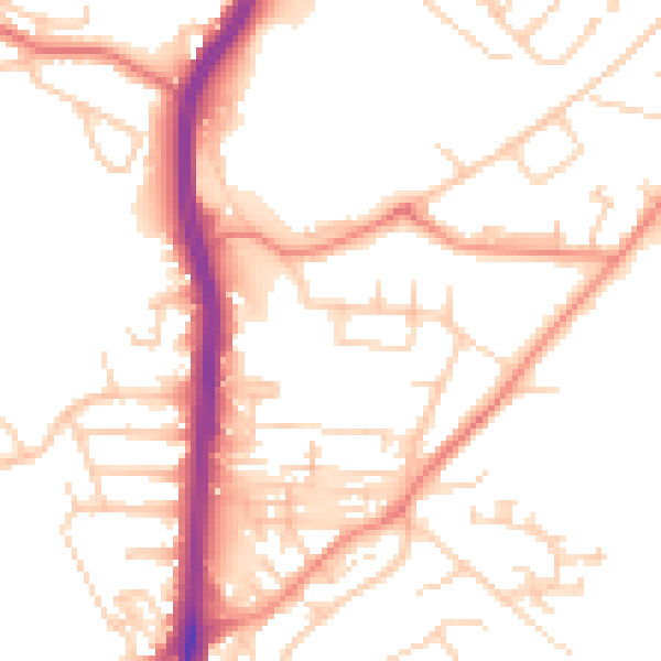 Daytime road noise heatmap for HD2 1BZ