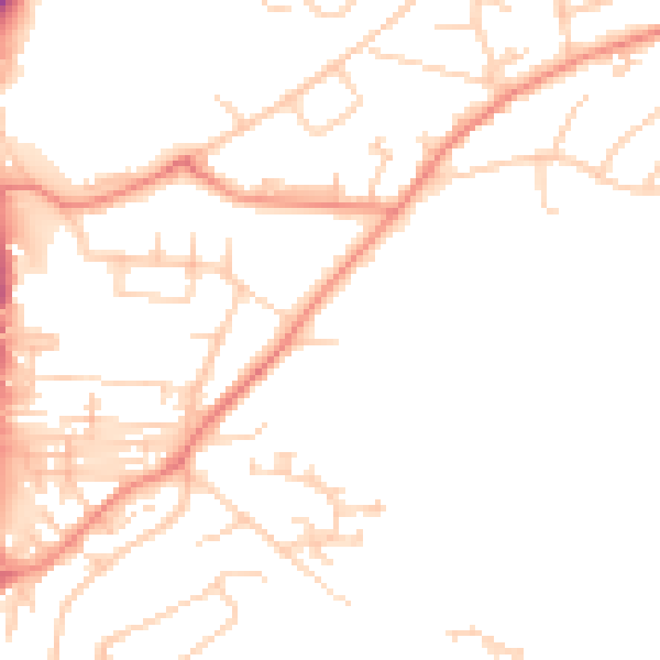 Daytime road noise heatmap for HD2 1DJ