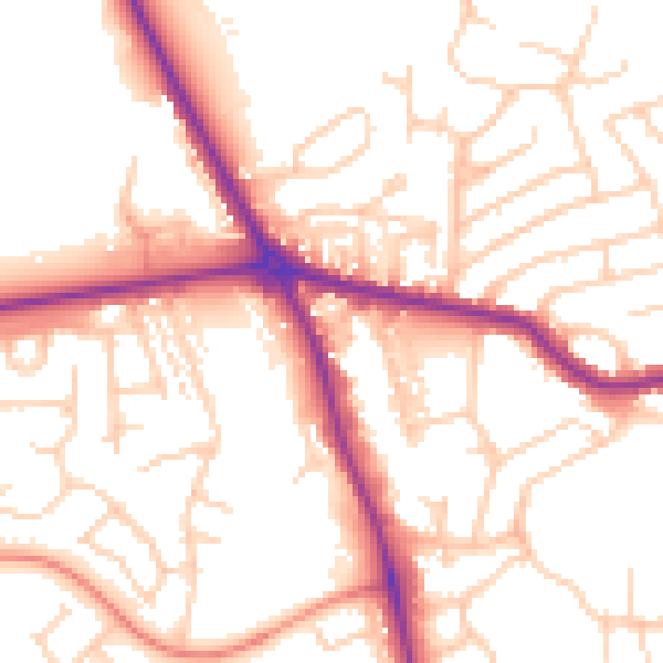 Daytime road noise heatmap for HG1 2BZ
