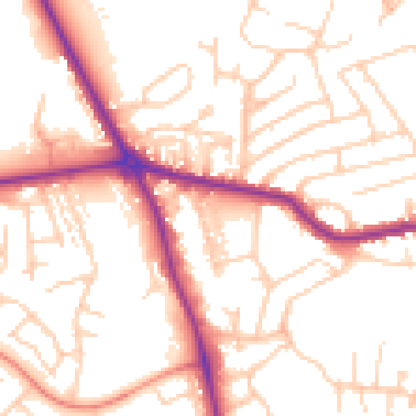 Daytime road noise heatmap for HG1 2DD