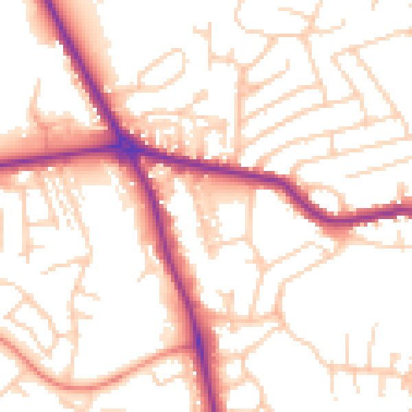 Daytime road noise heatmap for HG1 2DE