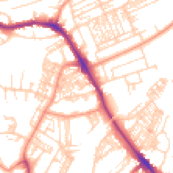 Daytime road noise heatmap for HG1 5JD